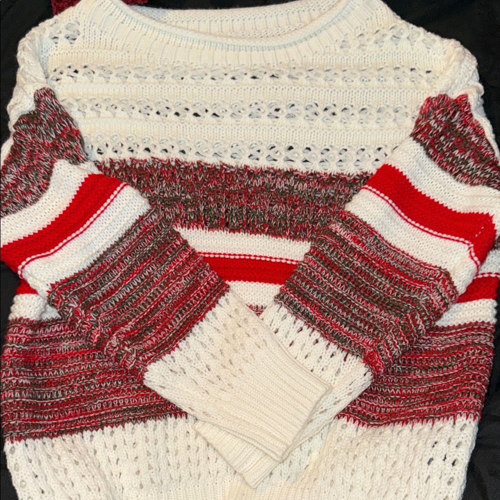 SHEIN Red and White Striped Knit Sweater
